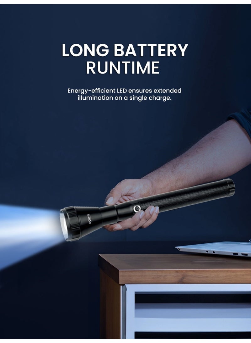 أوجيرا كشاف LED من الألمنيوم متين | قابل لإعادة الشحن ومتين | مثالي للتخييم وحالات الطوارئ والأمن الخارجي | ضمان سنتين | OG1009SL | أسود - Image 2